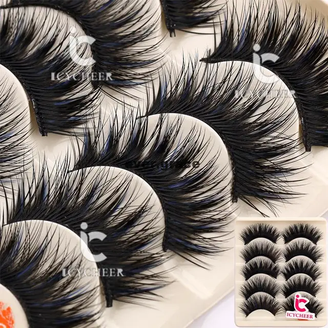 Best Offers ICYCHEER 5 Pairs Double Colour Blue+Black Soft Thick Cross False Eyelashes Eye Lashes Makeup Extension Tools