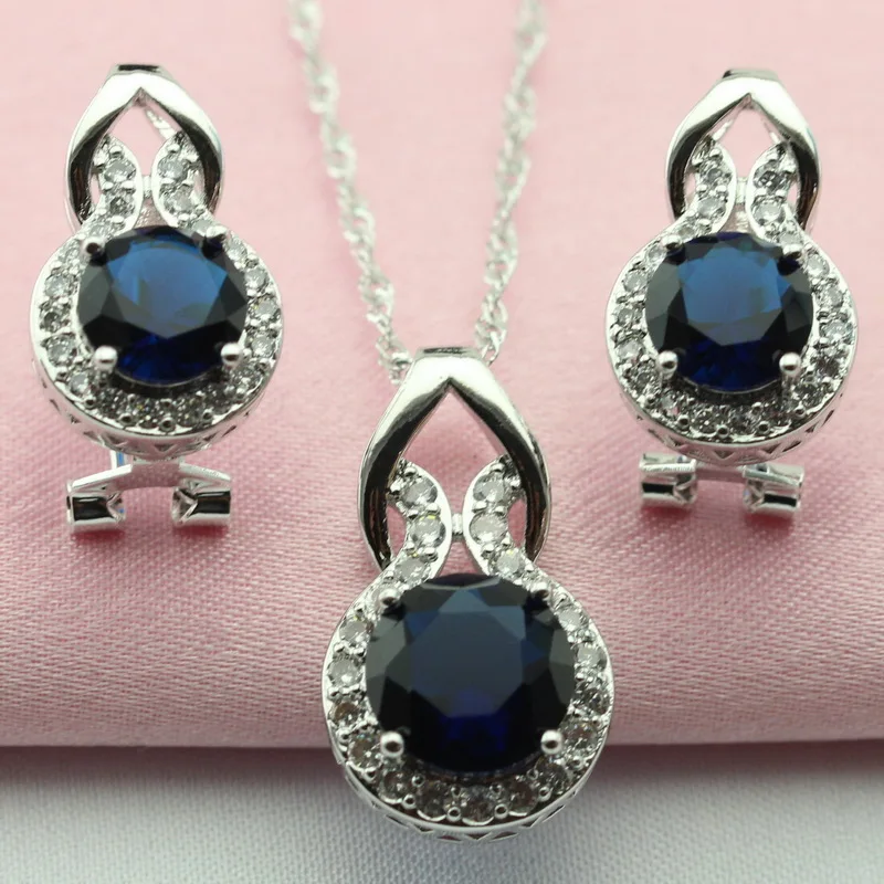 WPAITKYS Dark Blue Stone Women's Wedding Jewelry Sets Crystal Necklace