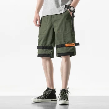 

Patchwork Loose Cargo Shorts Male 2020 Summer New Elastic Waist Men Fashion Casual Shorts Multi Pocket Military Mens Shorts 5XL