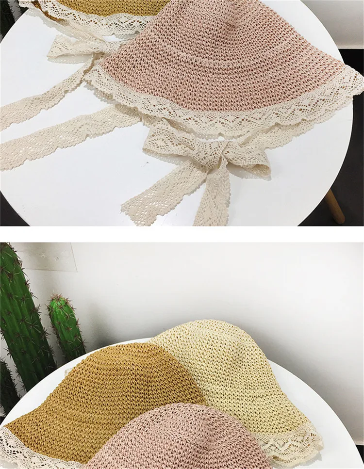 2018 Hot Sale French Mori Girl Style Lace Sunshade Straw Hat Summer Take a Holiday Windproof Beach Hat ACA31 (21)