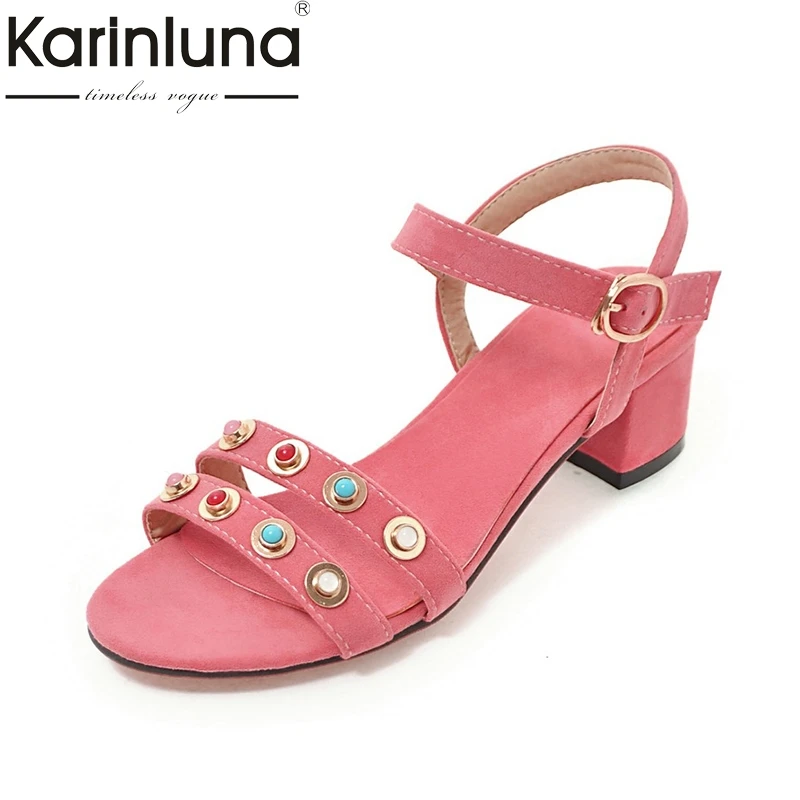 

Karinluna New Arrivals Large Size 34-43 Summer Shoes Woman Sandals Square Med Heels Colorful Beads Date Footwear Women Shoes