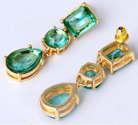 Серьги длинные Сережки Зеленые для женщин Мода г. Jewelry Аксессуары Gem Gold падения мотаться большой чешские Boho серьги с камнями бижутерия серьги висячие