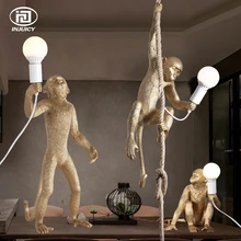 Винтажный подвесной светильник с обезьяной из золотой смолы и пеньковой веревки, промышленный Ретро E27 Настольный светильник, настенный светильник для столовой, кафе, ресторана