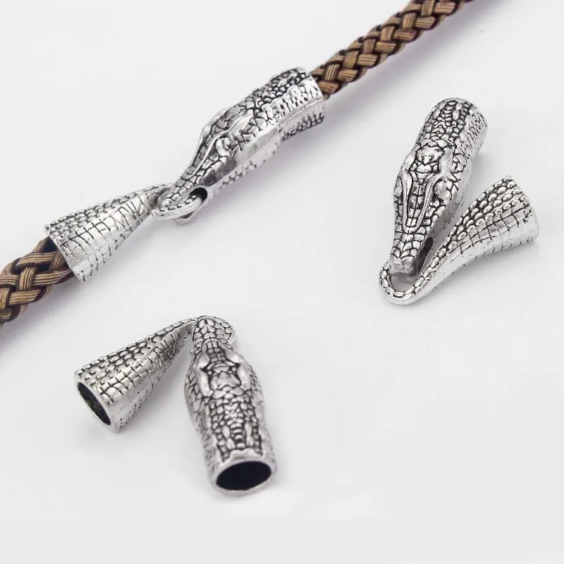 5 Sets Antique Silver Snake Boa Head End Cap Hook Tail