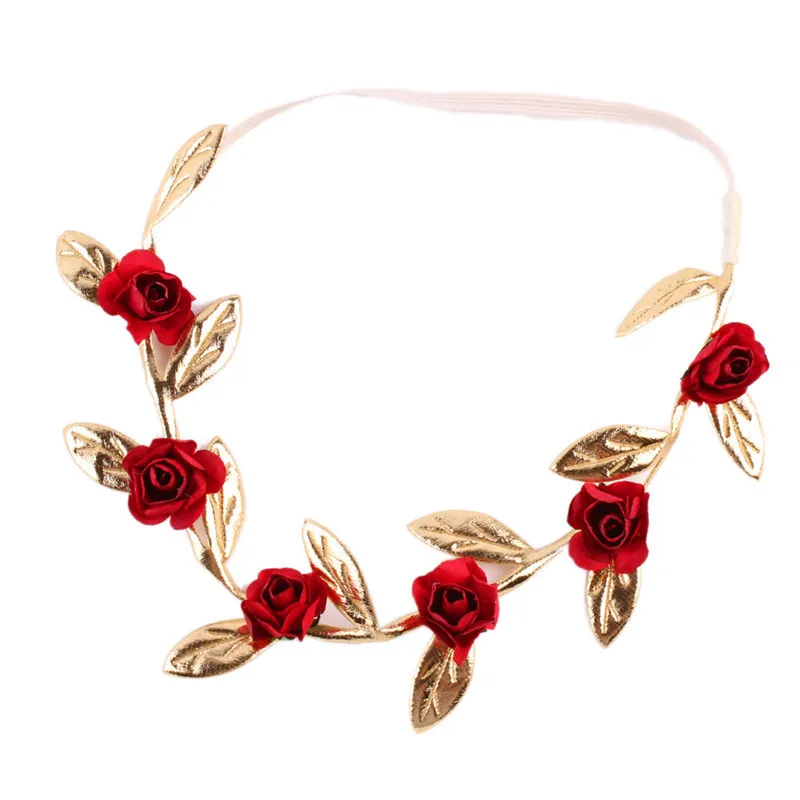 

IPCS Chic Baby Girl Rose Flower Crown Headband Gold Leaves Elastic Garland Hair Accessories Seaside Boho Kids Birthday Gift Hot
