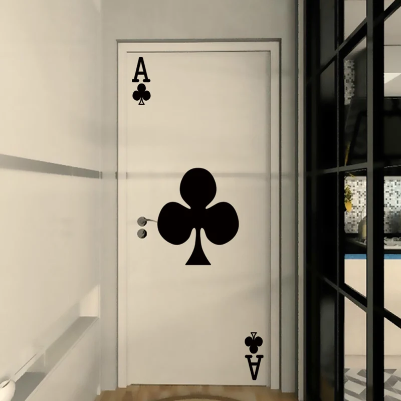 Креативные игральные карты Ace of clubs, настенные наклейки на дверь, сделай сам, дверь в спальню, искусство, домашний декор, фреска, виниловые обои, наклейки на стену, s наклейки