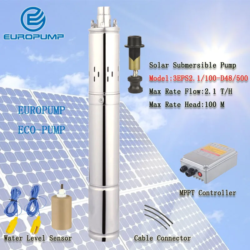 Модель EUROPUMP (3EPS2.1/100-d48/500) Китайский нержавеющий S 304 DC 48V бесщеточный глубинный