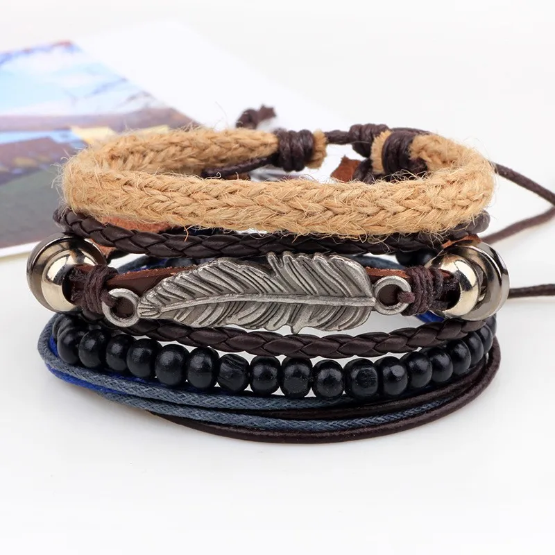 Винтажный этнический богемный браслет с перьями серебряная, в стиле бохо браслет из сплава с листьями манжета мужской кожаный женский браслет мужской наручный браслет LB143