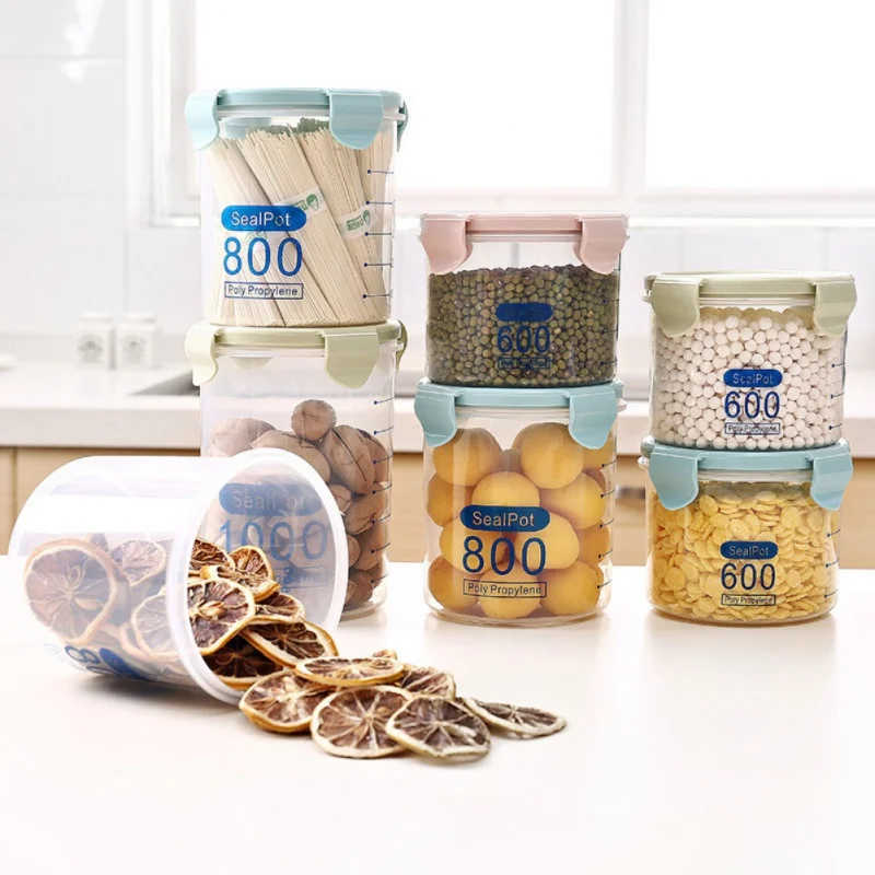

New Home Round Large Capacity Air-Tight Food Storage Container Kitchen Storage Pot For Dry Grain Milk Powder Sugar Random Color