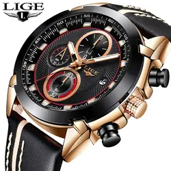 LIGE 9905 для мужчин's Военная Униформа спортивные часы кожаный ремешок Лидирующий бренд хронограф одежда заплыва водонепроница