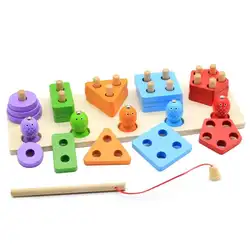 Деревянные рыболовные цифровые игрушки столб блоки Детские Ранние развивающие игрушки