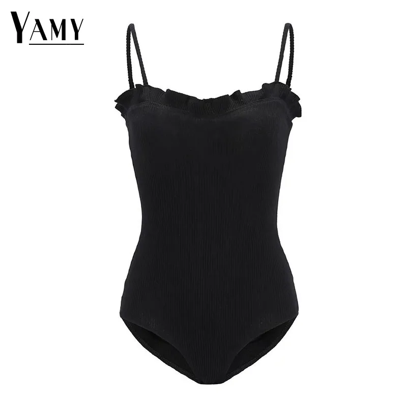 Пикантные ruffless с плеча Тощий боди Женская Летняя обувь bodycon комбинезон Детский 2018