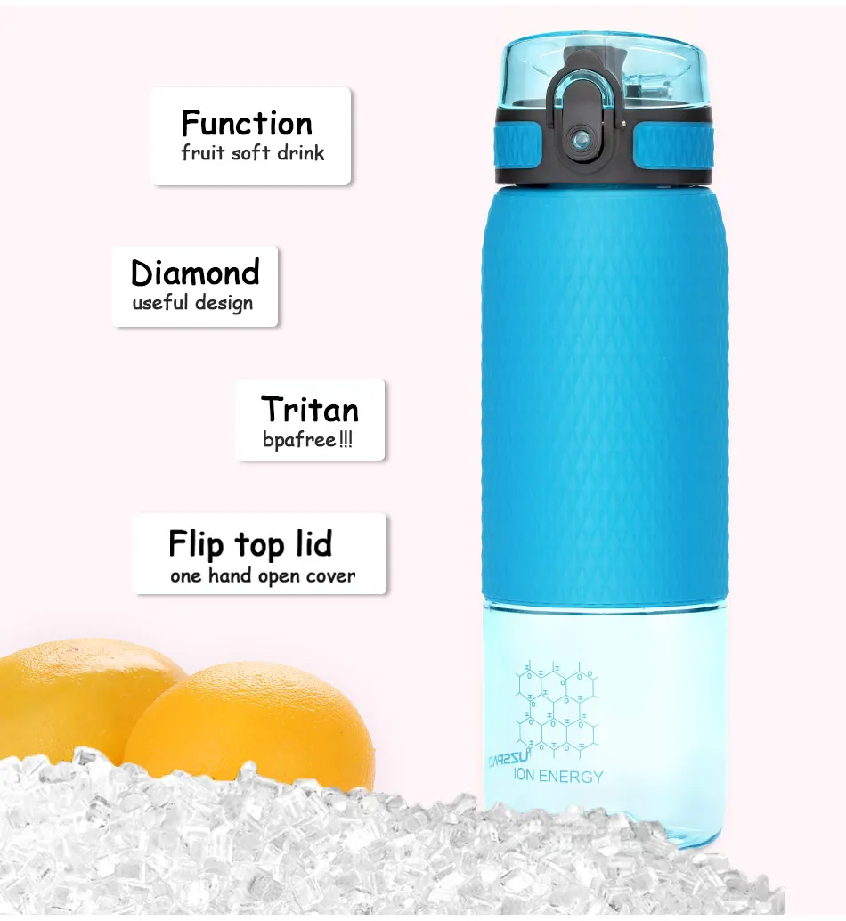 UZSPACE 500ml Tritan Sports Water Bottles Creative Portable buckle Lemon fruit tea Filter Shaker Drink Bottle For Water BPA Free5055-5056-5057_06