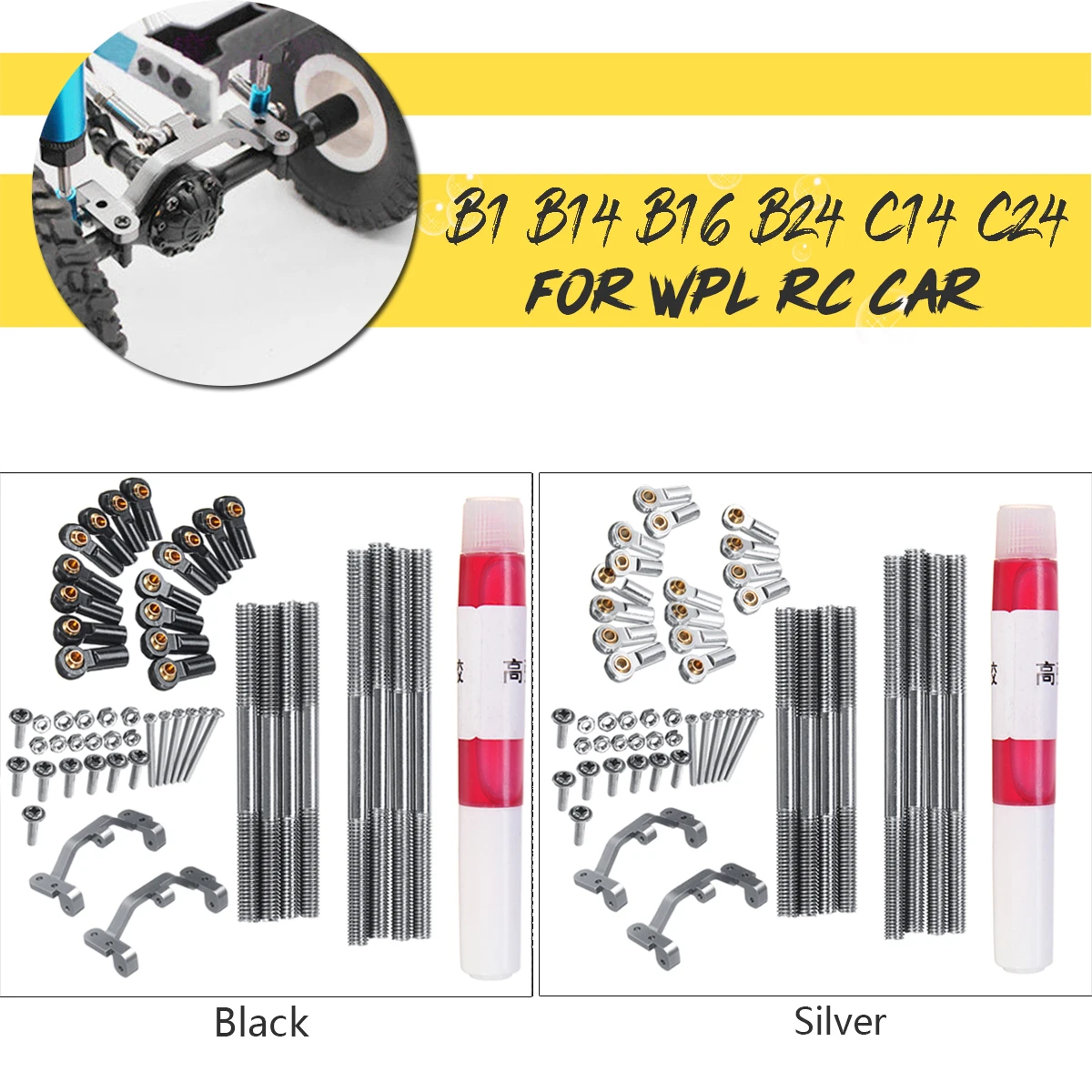 

Upgrade Spare Parts Metal Pull Rod Seat + Pull Rod Set For WPL B1 B14 B16 B24 C14 C24 RC Car Truck Black Silver Light Weight
