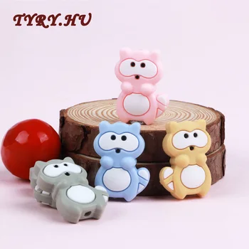 

Silicone Beads 10Pc/lot Cute Raccoon Shape for DIY Baby Teething Necklace Accessories Food grade Baby Teether