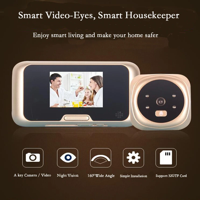 

3" LCD Video Eyes Color Screen Doorbell Viewer Digital Door Peephole Viewer With Infrared Night Vision Camera Record Function
