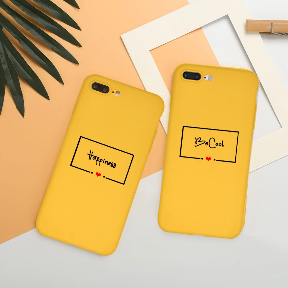 

DIFFRBEAUTY Phone Cases For iPhone X 8 6 7 6 Plus 5S SE Summer Line Text Cute Pattern Love Yellow TPU Soft Simple Silicone Coque