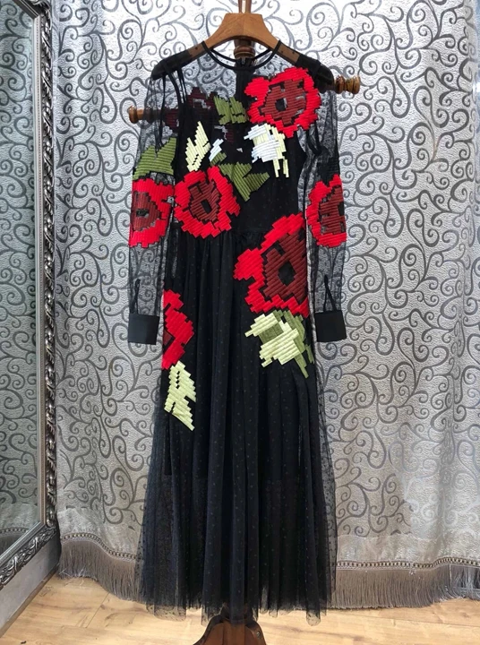 Manches À Dress1105 Perspective Fleur Automne De Longues Broderie Ronde 2018 Multi Couleur Dames Et Tour Motif Cou D'hiver OZwwF7qa