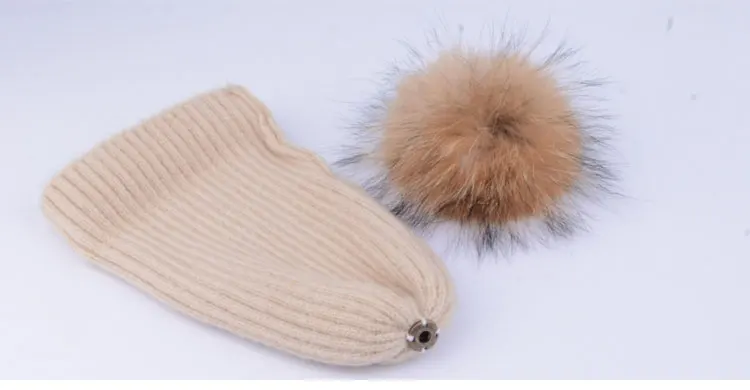 winter hats for girls kids boys knitted hat girl pom pom hat kids girls children natural raccoon Winter hats for children (9)
