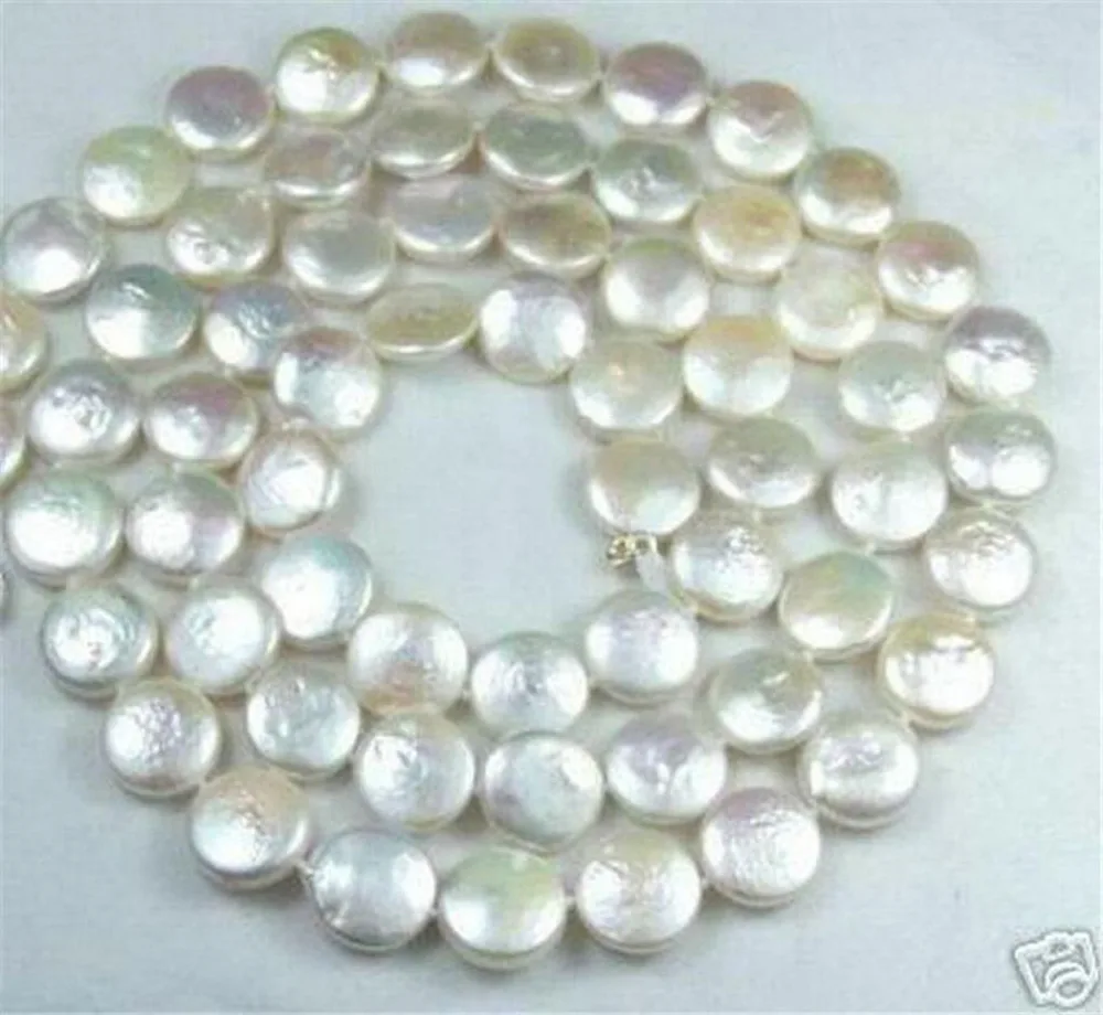 

Free Shipping>>new hot 11-12MM White Coin Real Natural Pearl Jewelry Gorgeous Necklace 30" AA