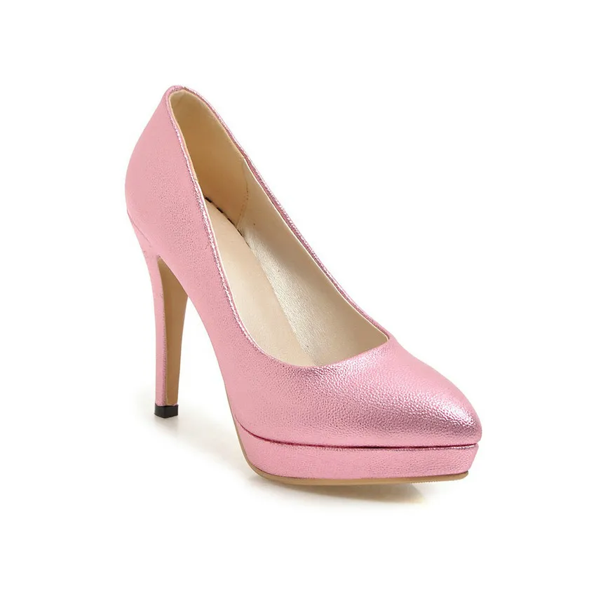 QUTAA/ г. Женские туфли-лодочки модная женская обувь пикантные Универсальные женские свадебные туфли-лодочки на платформе, на высоком тонком каблуке, без застежки размеры 34-43 - Цвет: Розовый