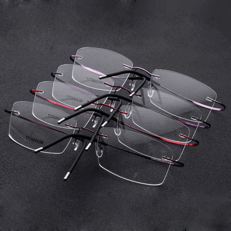 Rimless 100 Titanium Eyeglasses Frame Super Lightweighted Flexible Titanium Alloy Temple Legs