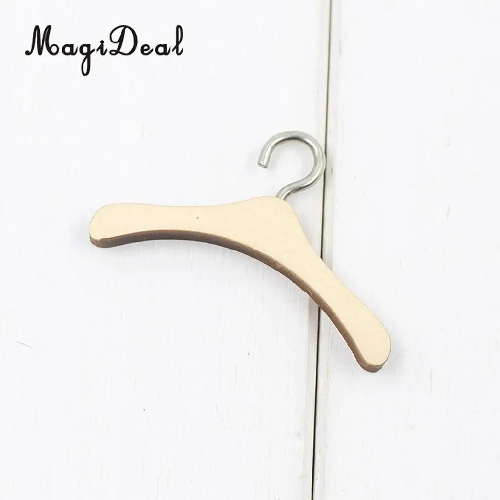 DIY Assembled Wooden Clothes Hanging Shelf&10 Pieces Clothes Hook Hanger for 12 Inch Dolls Dollhouse Bedroom Accs Decor