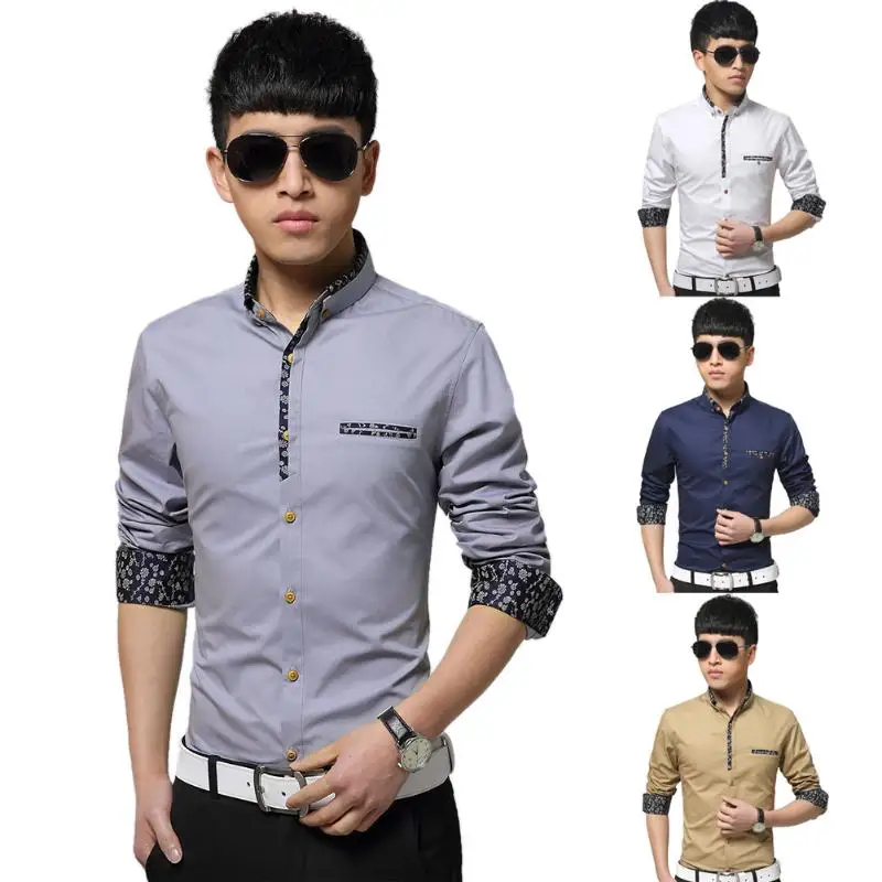 Wholesale&Dropshipping Men Shirt Fashion Slim Fit Long Sleeve Mens