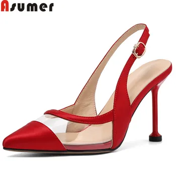 

ASUMER 2020 new pumps shoes women pointed toe shallow high heels shoes elegant women prom wedding shoes slingback summer shoes