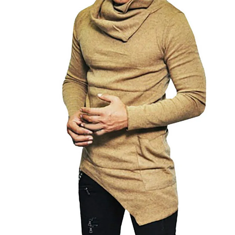 

LASPERAL Men's High-necked Sweaters Irregular Design Top Male Sweater Solid Color Mens Casual Sweater Pullover Sweaters For Mens