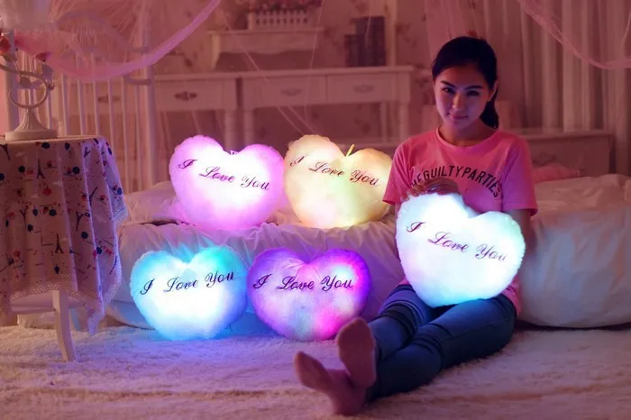 

New 1pcs Creative Colorful Glow night and dark Pillow Love Pillow Flash Heart-shaped Cushions Couple Gift Valentines Gifts