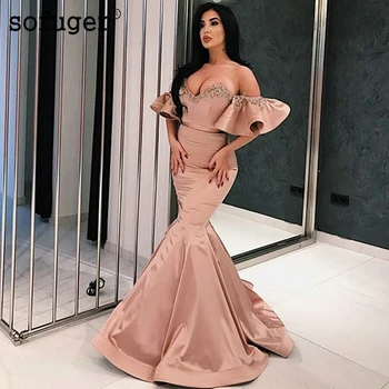 

Champion Sexy Off The Shoulder Satin Beading Evening Dress Vestidos De Fiesta Formal Party Dress Arabic Muslim Special Occasion
