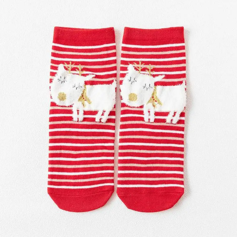 Рождественские красные носки с изображением оленя, пингвина, медведя, кота, собаки, животных, жаккардовые носки с узором, подарок на праздник - Цвет: Little Elk