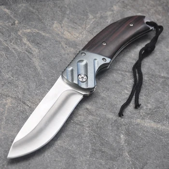 New Folding Knife 7Cr17Mov Blade Wood Handle 15cm Outdoor Survival Camping Mini Pocket Knife Wood Handle Fishing EDC knives 6