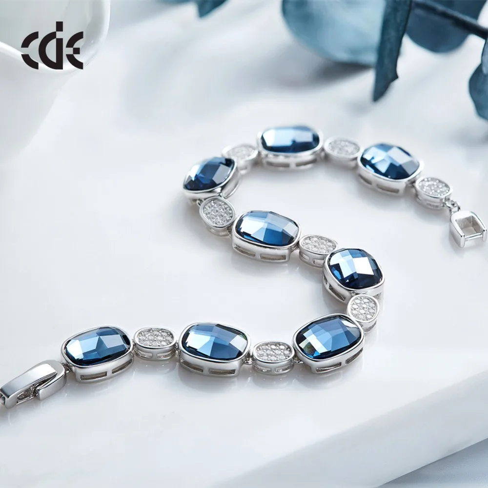CDE украшенные кристаллами из браслеты Swarovski Ювелирные изделия женские ювелирные изделия из стерлингового серебра 925 пробы модные элегантные изысканные украшения