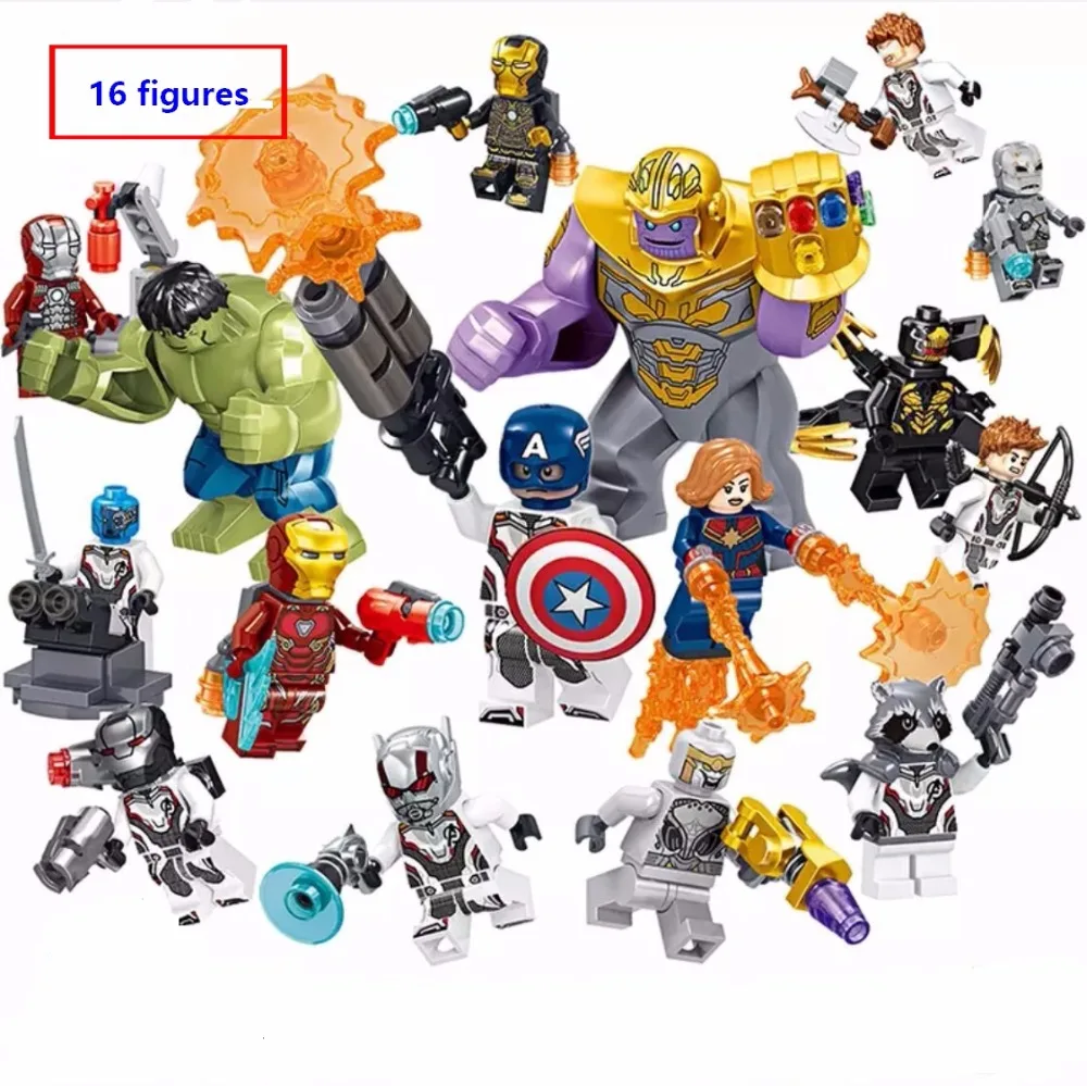 

New 16pcs/set Super Heroes Marvel the Avengers endgame Iron Man Thanos Falcon Gamora Hulk Minifigured Building Blocks Legoingly