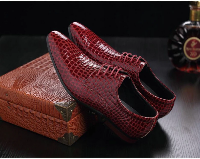 Mens Casual Shoe Formal Oxfords Mens Shoes Casual Mens Dress Shoes' Lace-up Crocodile Leather Oxford Shoes For Men Big Size 46 (13)