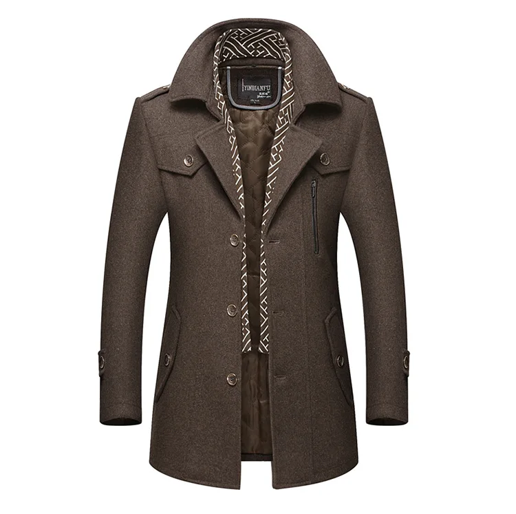 FGKKS мужское зимнее шерстяное пальто, мужское деловое повседневное одноцветное теплое плотное шерстяное пальто, шерстяное бушлат, мужской Тренч, пальто