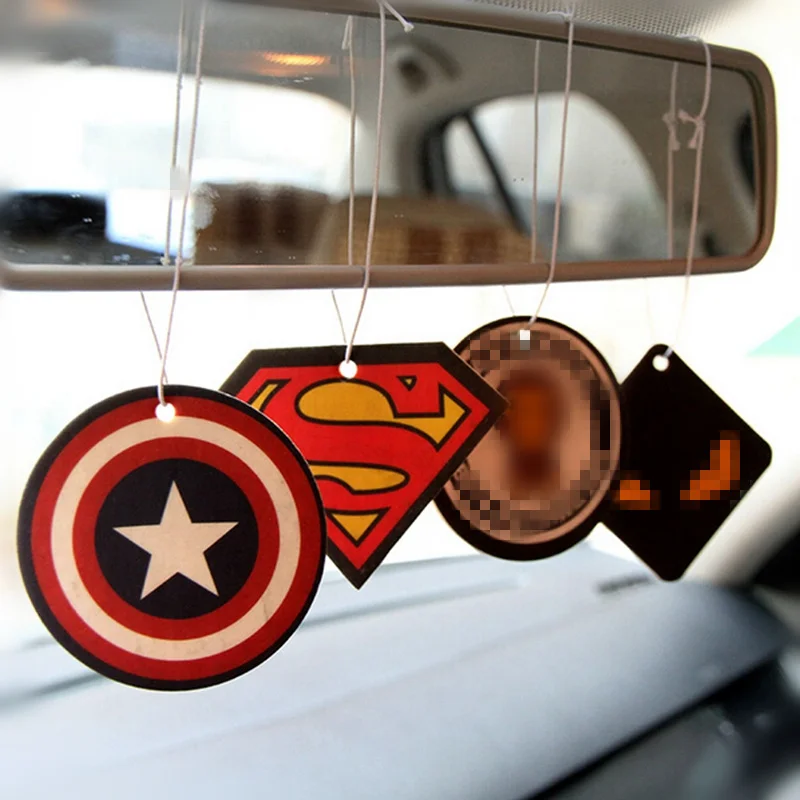 

4pcs Car Hanging Perfumed Fragrance Air Freshener Ornament Papers For Superman Hero Captain America Car Truck fashion Perfume