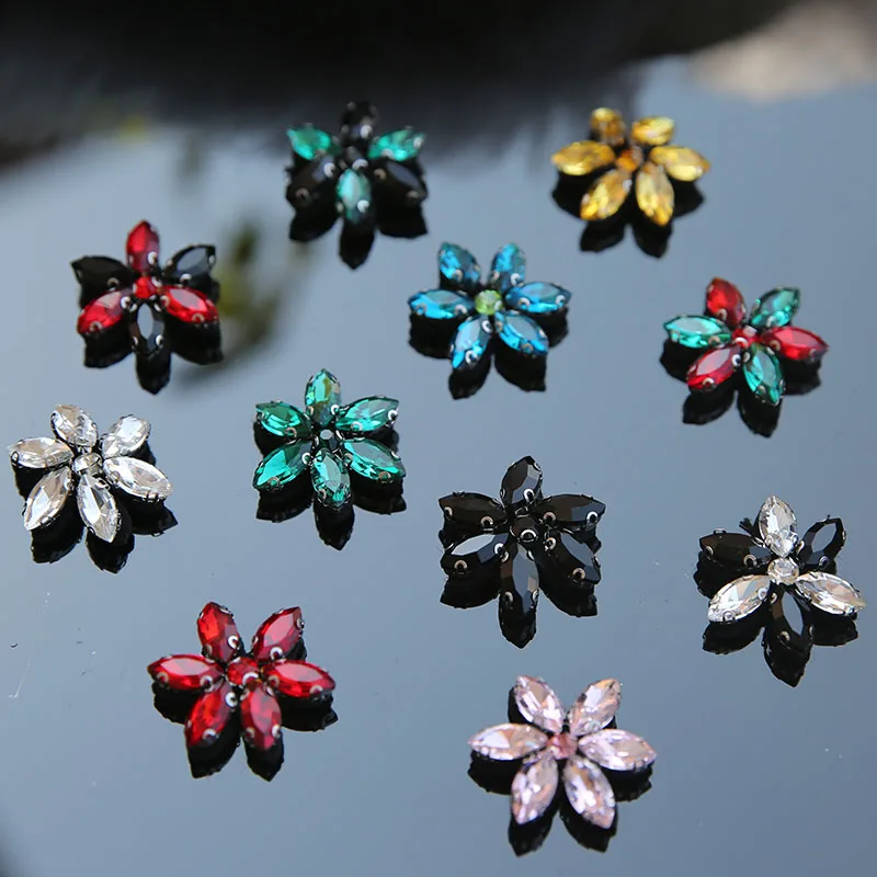 

3Pcs Flower rhinestone bead crystal sequins patches Clothing Collar Shoes Bags applique patch sewing on accessories