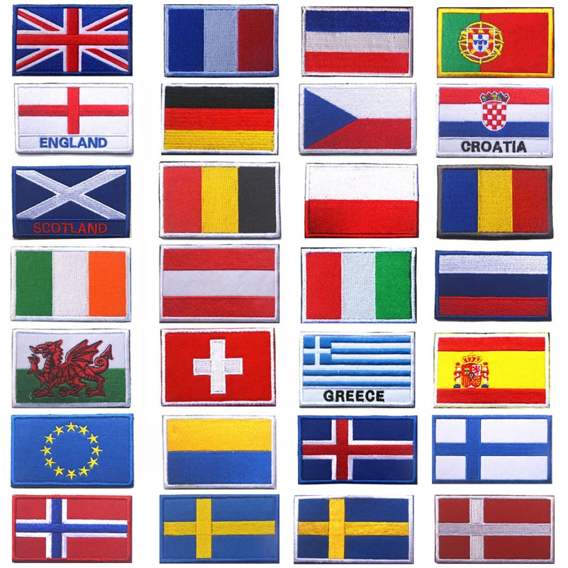 

Embroidery Patches Italy EU Greece Spain France Portugal Germany UK Austria Ukraine Scotland England Ireland Czech European Flag