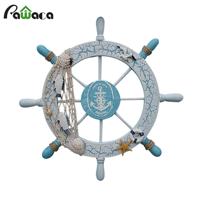 Mediterranean Style Wood Ship Wheel Wall Hanging Decoration Craft Mediterranean Style Wood Ship Wheel Wall Hanging Decoration Craft Ornamental Art Nautical Decor Vintage Home Decorative