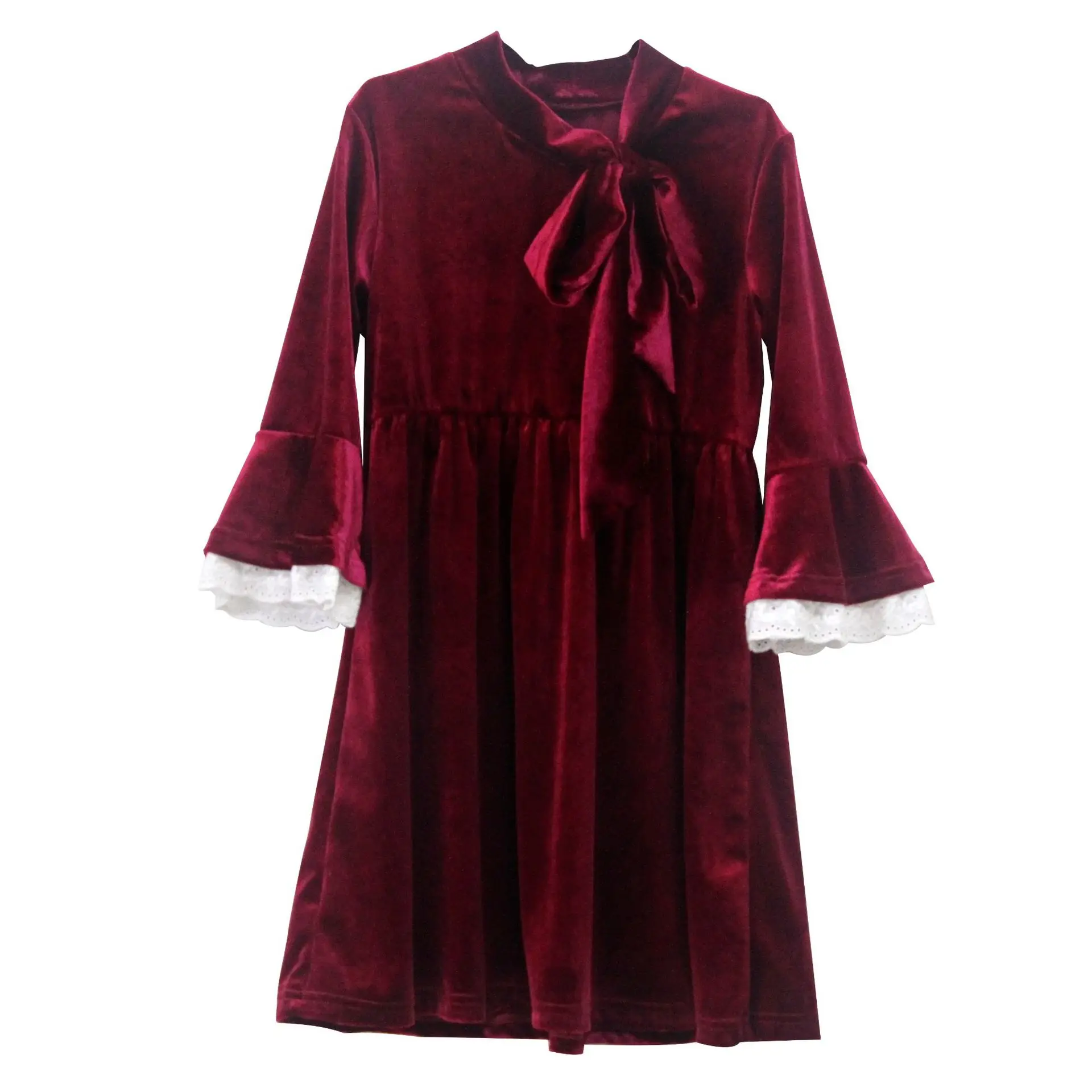 

Vintage Girls Dress Fall 2018 Lace Velvet Party Frocks Kids Flare Sleeve Princess Costume Big Children Clothing 6 8 10 12 14 Yrs