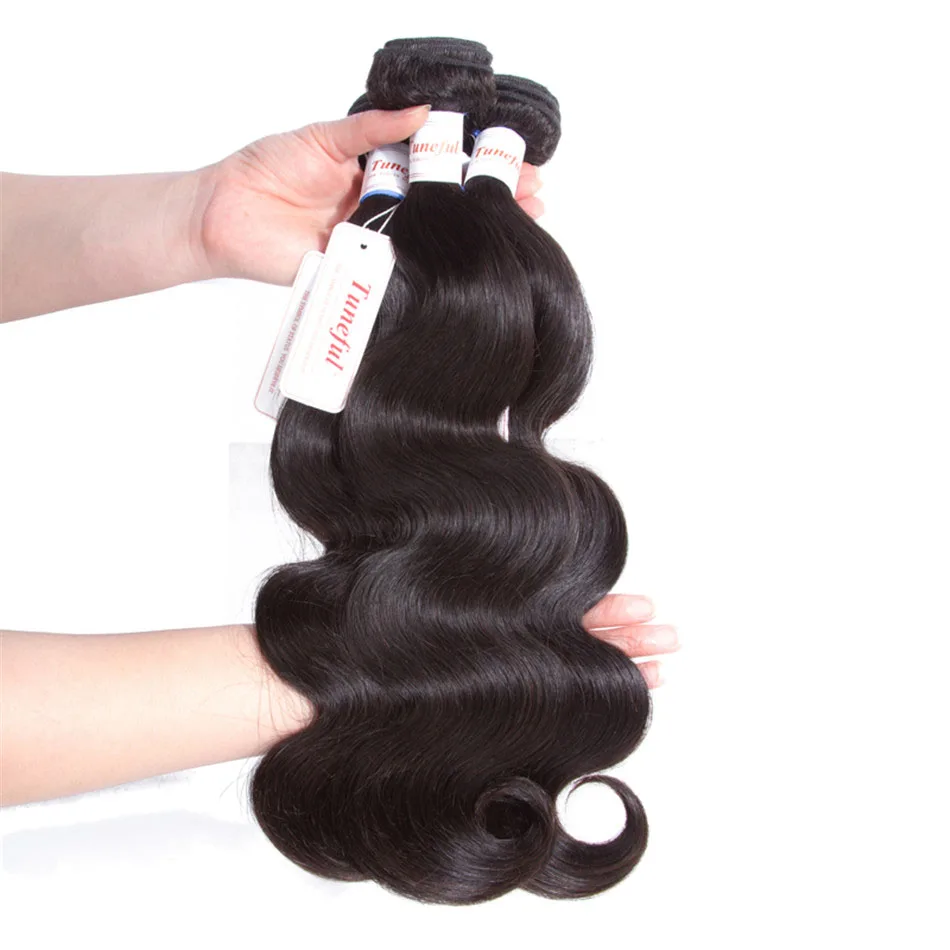 Body Wave Hair Bundles With Closure Tuneful Brazilian Hair Weaves Bundle Natural Color NonRemy Human 3 Bundles With Closure