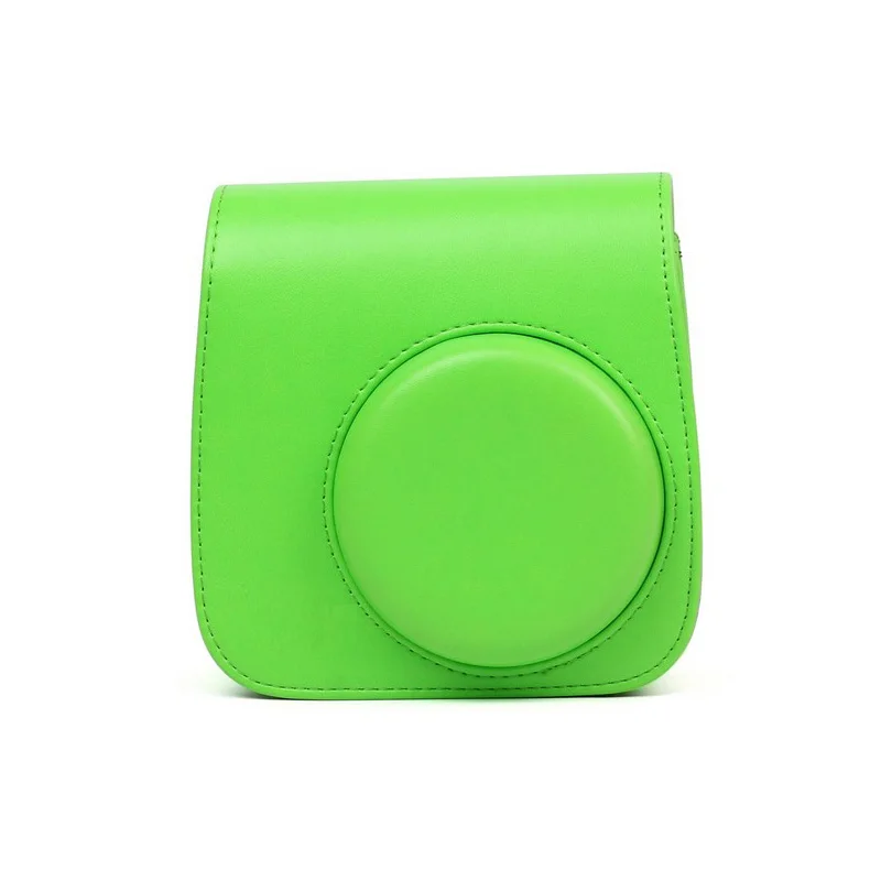 Protective Case Waterproof PU Leather Bag with Shoulder Strap+96 Pockets Photo Album for Fuji Fujifilm Instax Mini 9/8/7s Camera - Цвет: Lime Green Bag