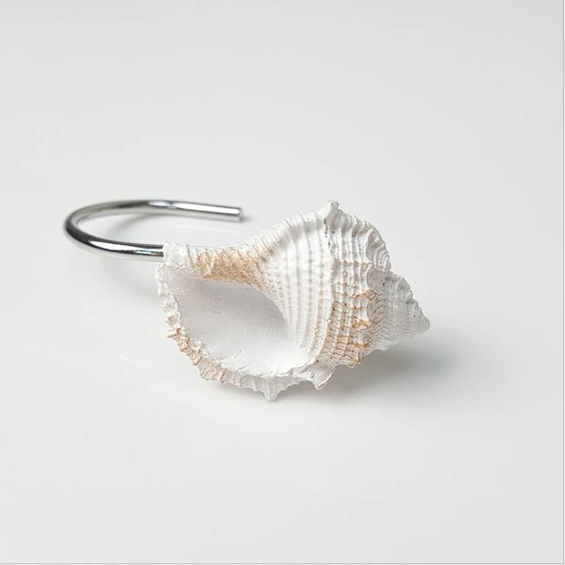 12 шт. Seashell крючки для занавески для душа Ванная комната Пляж Оболочка Декор Смола декоративная штора крючки дом, отель, ванная комната оболочки крюк
