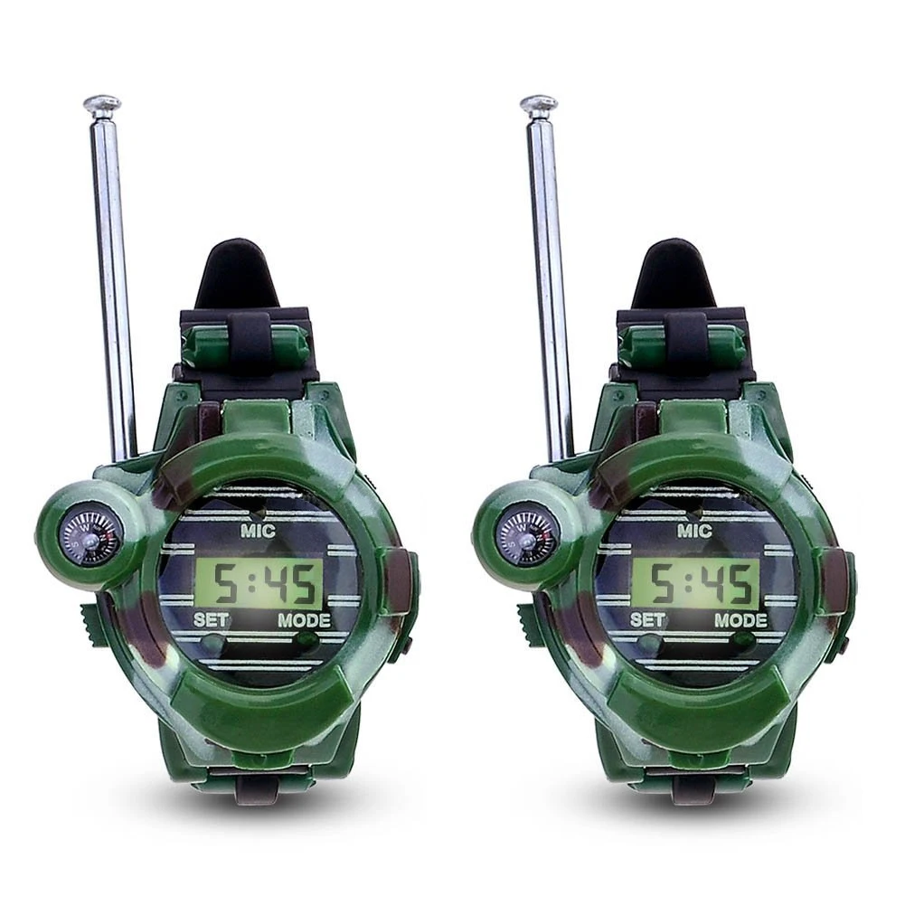 1 пара ЖК-дисплей Радио 150 м Часы Двухканальные рации 7 в 1 Детская часы Радио открытый домофон игрушки (Цвет: зеленый)