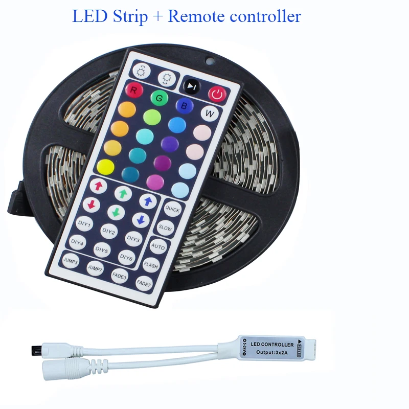 buy 5050 RGB Led Strip 5M 60Led M DC 12V Led String Strip Bar Neon Bombillas Led Lamp +44 keys mini Remote Controller living room