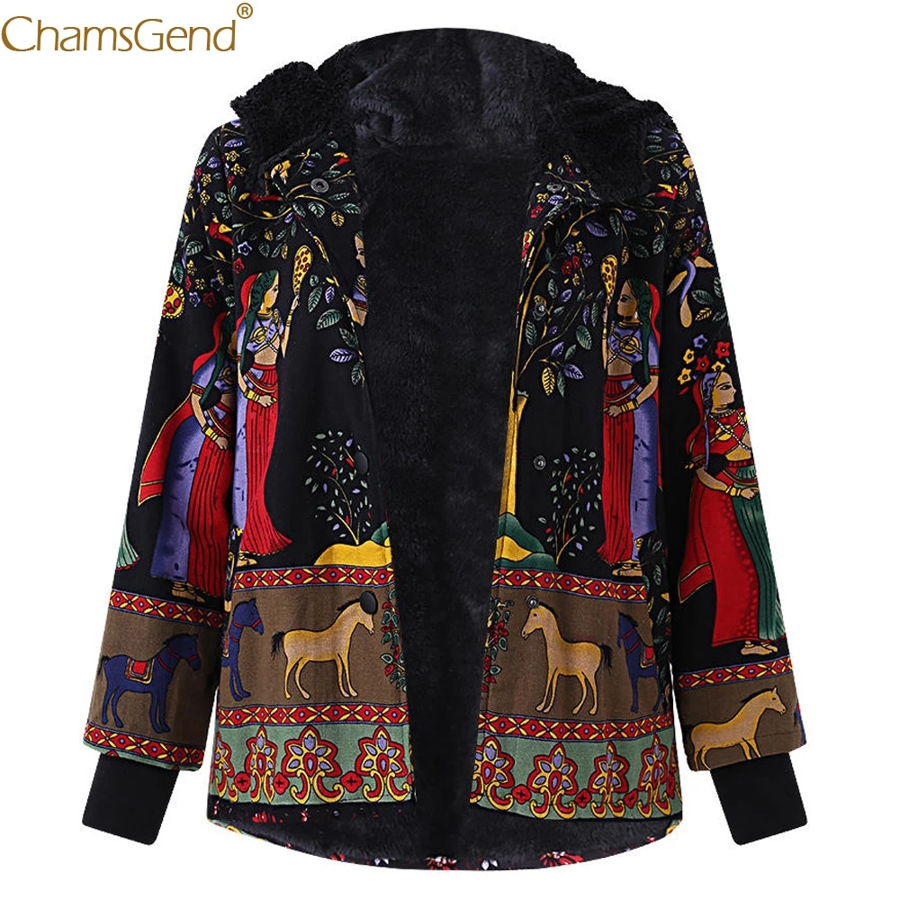 حديثا تصميم الأزياء النساء العرقية طباعة معطف سماكة الدافئة الصوف الشتاء معطف المرأة زائد حجم المعطف الخفيف سترة 81106