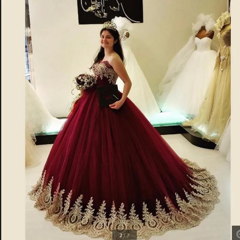 Burgundy Prom Dress2019 Elegant Sweetheart Backless Ball Gown Gold Appliques Evening Gowns Cheap | Свадьбы и торжества
